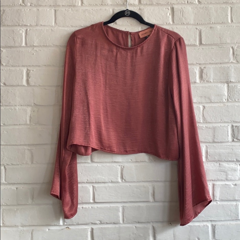 Pink bell sleeve shiny blouse